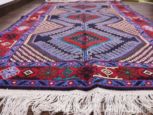 RAGQ204 未使用品 アフガンラグ ビンテージトライバルラグ ウール絨毯 145cm×88cm