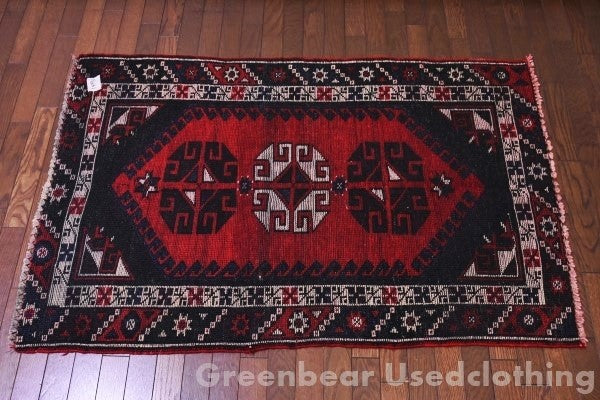 RAGR645 ビンテージトライバルラグ ウール絨毯 82cm×126cm