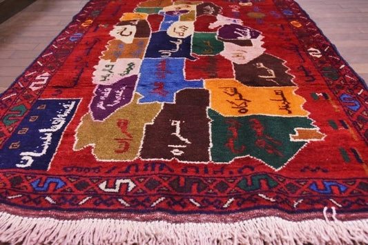 RAGU003 アフガン地図 トライバルラグ 136.5cm×89cm ウール絨毯 ヴィンテージ カーペット