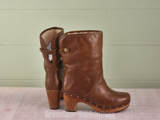 E379 レディース UGG ショートブーツ 茶 23cm