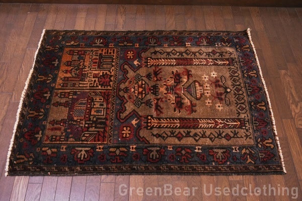 RAGU059 トライバルラグ 86cm×119cm ウール絨毯 アンティーク ヴィンテージ