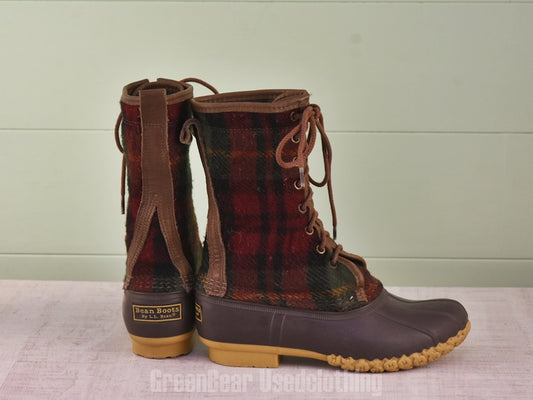 E467 USA製 L.L.Bean ビーンブーツ チェック柄 レディース 7M 24cm