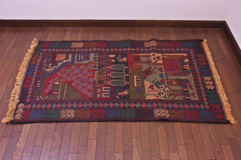 RAGU180 トライバルラグ ウール絨毯 アンティーク ヴィンテージ 91cm×160cm