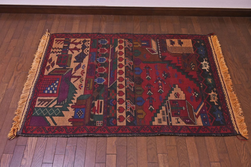 RAGU191 トライバルラグ ウール絨毯 アンティーク ヴィンテージ 90cm×138cm