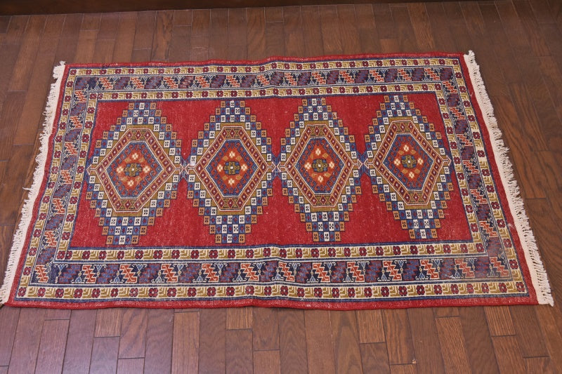 RAGU200 トライバルラグ ウール絨毯 アンティーク ヴィンテージ 76cm×124cm