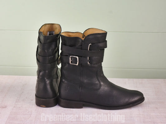 E477 メキシコ製 FRYE レディースブーツ 黒 8B 25cm