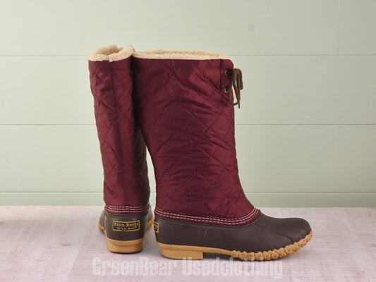 E555 USA製 L.L.Bean ビーンブーツ ナイロン エンジ レディース W8M 25cm