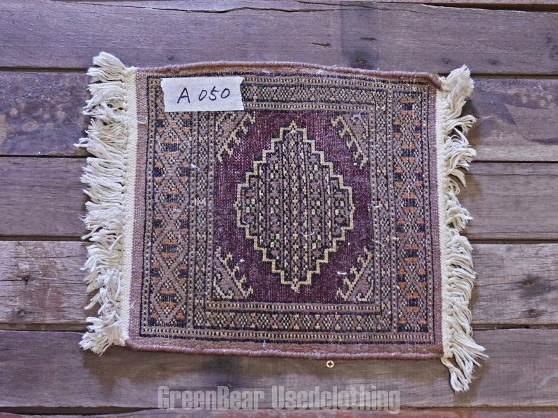 RAGA050 ヴィンテージ ミニラグ トライバルラグ 絨毯 29cm×30.5cm