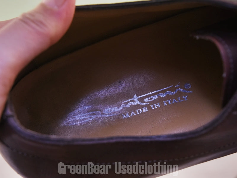 E665 イタリア製 SANTONI ストレートチップシューズ ワイズ細め 茶 メンズ 8.5D 26.5cm