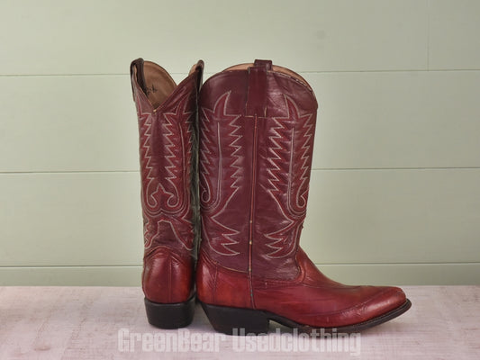 E767 メキシコ製 Botas LAREDO ビンテージ ウエスタンブーツ ウナギ革 エンジ メンズ 26.5cm