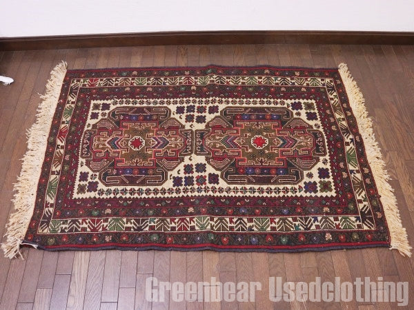 RAGQ208 未使用品 アフガンラグ ビンテージトライバルラグ ウール絨毯 141cm×97cm