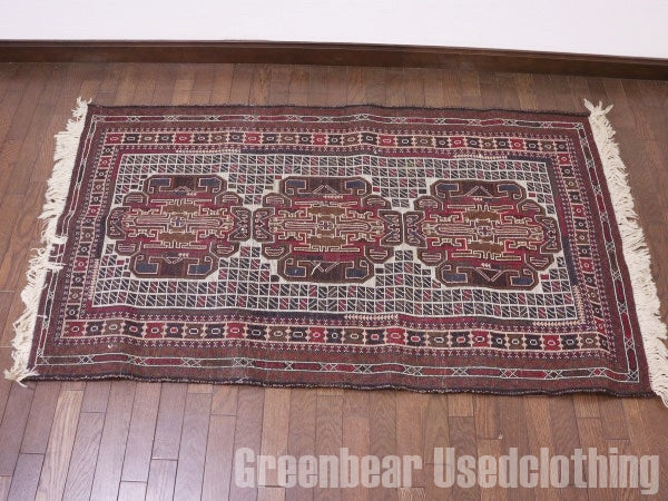 RAGQ213 未使用品 アフガンラグ ビンテージトライバルラグ ウール絨毯 154cm×89.5cm