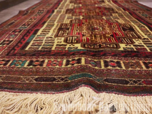 RAGQ218 未使用品 アフガンラグ ビンテージトライバルラグ ウール絨毯 140cm×87.5cm