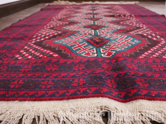 RAGQ225 未使用品 アフガンラグ ビンテージトライバルラグ ウール絨毯 137cm×83cm