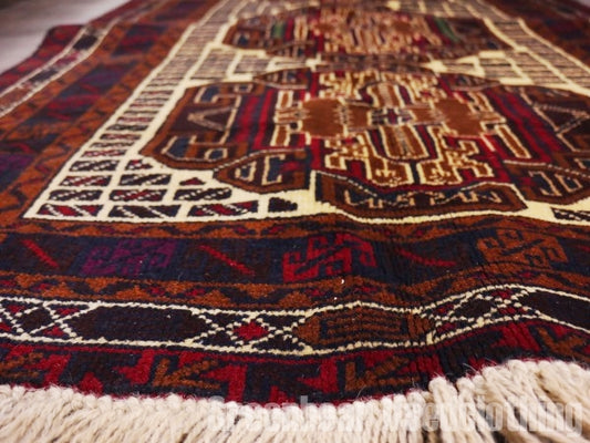 RAGQ240 未使用品 アフガンラグ ビンテージトライバルラグ ウール絨毯 143cm×87cm