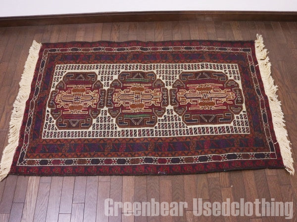 RAGQ240 未使用品 アフガンラグ ビンテージトライバルラグ ウール絨毯 143cm×87cm