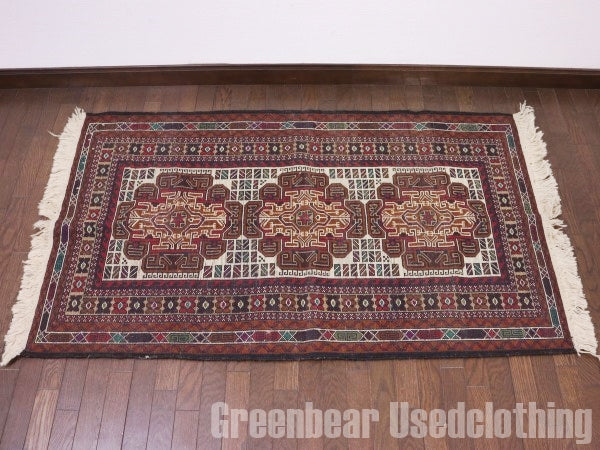 RAGQ246 未使用品 アフガンラグ ビンテージトライバルラグ ウール絨毯 147cm×85cm