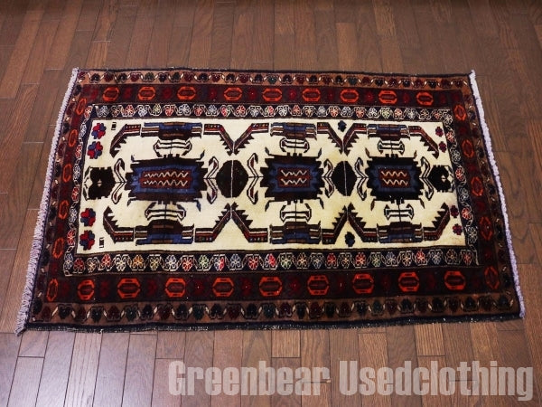 RAGQ085 ビンテージトライバルラグ ウール絨毯 107cm×68cm
