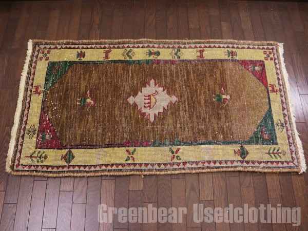 RAGN177 ビンテージトライバルラグ ウール絨毯 132cm×70cm