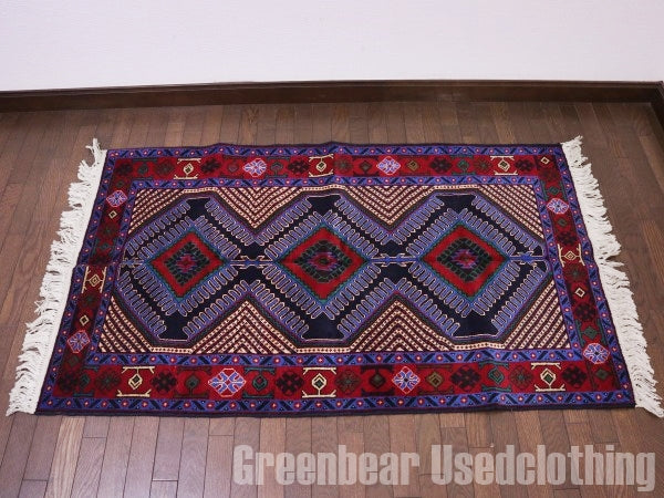 RAGQ204 未使用品 アフガンラグ ビンテージトライバルラグ ウール絨毯 145cm×88cm
