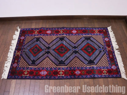 RAGQ204 未使用品 アフガンラグ ビンテージトライバルラグ ウール絨毯 145cm×88cm