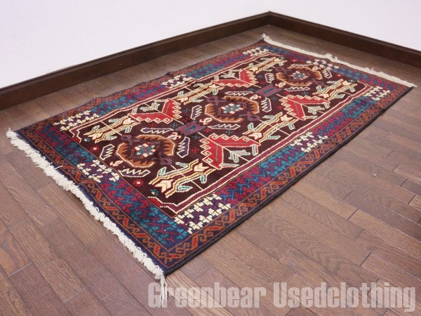 RAGQ206 未使用品 アフガンラグ ビンテージトライバルラグ ウール絨毯 146cm×87cm