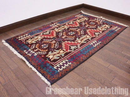 RAGQ206 未使用品 アフガンラグ ビンテージトライバルラグ ウール絨毯 146cm×87cm