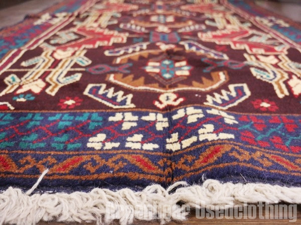 RAGQ206 未使用品 アフガンラグ ビンテージトライバルラグ ウール絨毯 146cm×87cm