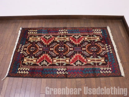 RAGQ206 未使用品 アフガンラグ ビンテージトライバルラグ ウール絨毯 146cm×87cm