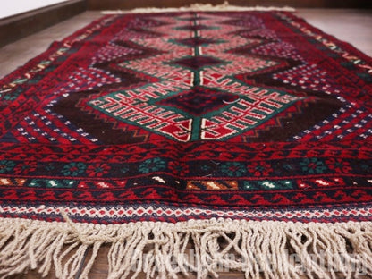 RAGQ207 未使用品 アフガンラグ ビンテージトライバルラグ ウール絨毯 150cm×88cm