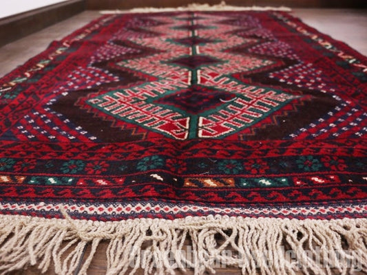 RAGQ207 未使用品 アフガンラグ ビンテージトライバルラグ ウール絨毯 150cm×88cm