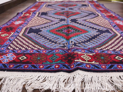 RAGQ204 未使用品 アフガンラグ ビンテージトライバルラグ ウール絨毯 145cm×88cm