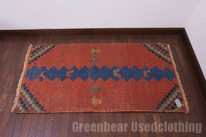 RAGG282 ビンテージトライバルラグ ウール絨毯 138cm×71cm