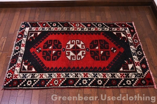 RAGR645 ビンテージトライバルラグ ウール絨毯 82cm×126cm
