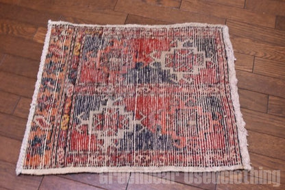 RAGR472 ミニ絨毯マット ビンテージトライバルラグ ウール絨毯 46cm×54cm
