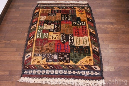 RAGU020 トライバルラグ 138cm×90cm アフガン地図 ウール絨毯 ヴィンテージ