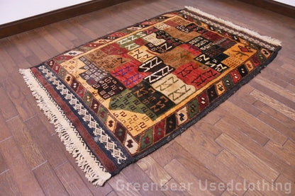RAGU020 トライバルラグ 138cm×90cm アフガン地図 ウール絨毯 ヴィンテージ
