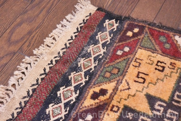 RAGU020 トライバルラグ 138cm×90cm アフガン地図 ウール絨毯 ヴィンテージ