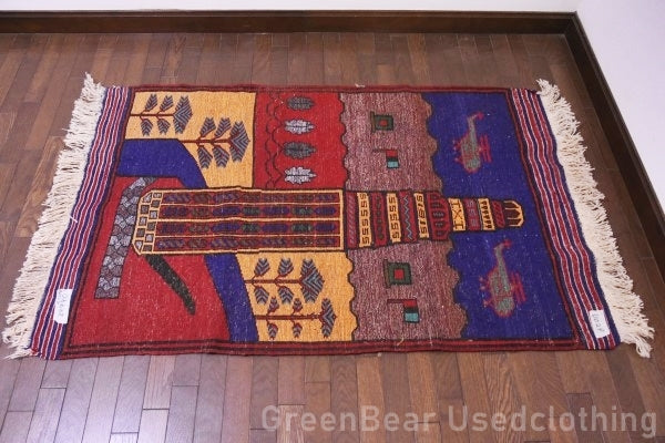 RAGU029 希少ウォーラグ ヘリコプター トライバルラグ 143cm×88.5cm ウール絨毯 ヴィンテージ カーペット