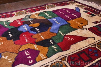 RAGU035 トライバルラグ 138cm×86.5cm アフガン地図 ウール絨毯 アンティーク ヴィンテージ ギャッベ