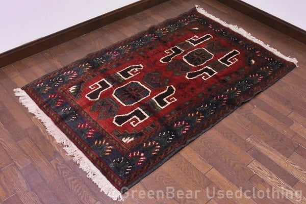 RAGU038 トライバルラグ 137cm×89.5cm ウール絨毯 アンティーク ヴィンテージ