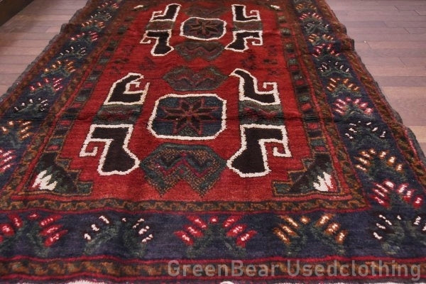 RAGU038 トライバルラグ 137cm×89.5cm ウール絨毯 アンティーク ヴィンテージ