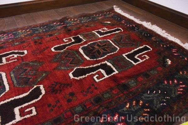 RAGU038 トライバルラグ 137cm×89.5cm ウール絨毯 アンティーク ヴィンテージ