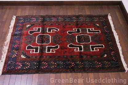 RAGU038 トライバルラグ 137cm×89.5cm ウール絨毯 アンティーク ヴィンテージ