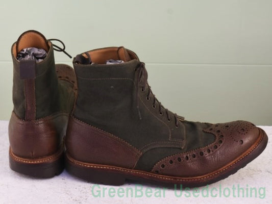 P673 イギリス製 Christopher Raeburn メンズブーツ キャンバス生地 茶×カーキ 28cmくらい