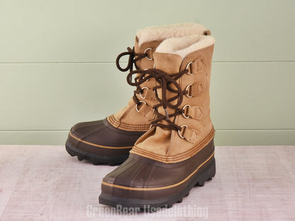 F186 カナダ製 SOREL×エディーバウアー ビンテージ スノーブーツ 茶 レディース 7F 24cm