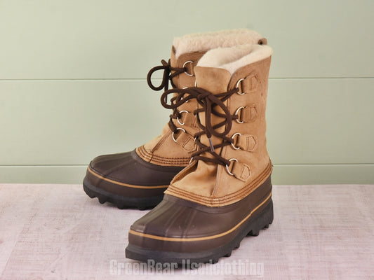F186 カナダ製 SOREL×エディーバウアー ビンテージ スノーブーツ 茶 レディース 7F 24cm