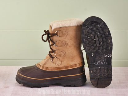 F186 カナダ製 SOREL×エディーバウアー ビンテージ スノーブーツ 茶 レディース 7F 24cm