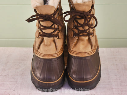 F186 カナダ製 SOREL×エディーバウアー ビンテージ スノーブーツ 茶 レディース 7F 24cm