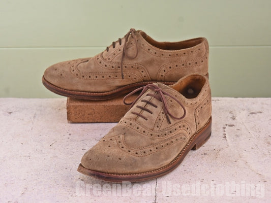 メンズ GRENSON ウイングチップシューズ スウェード 茶 7 25cm B166